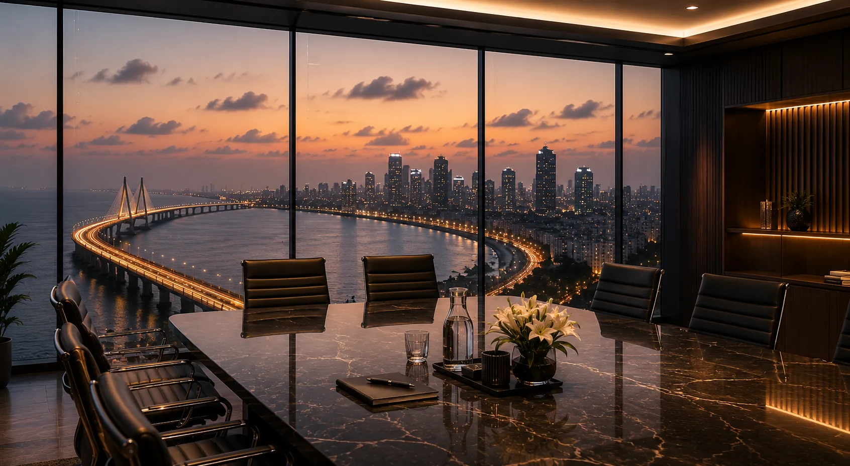 Mumbai skyline from luxury boardroom